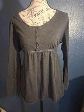 Motherhood Maternity Long-Sleeve Grey  Scoop Neck Tunic W Tie Back XL